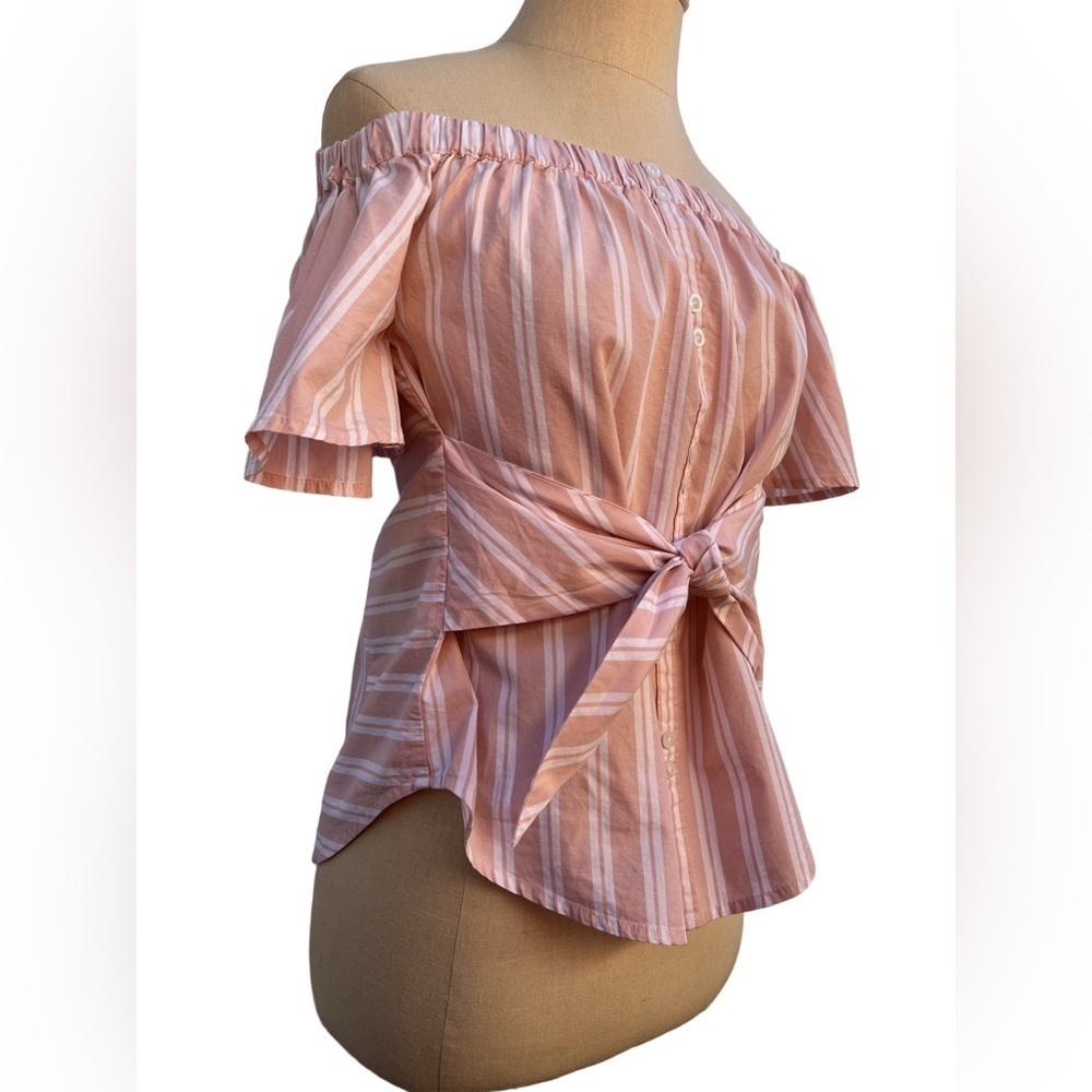 B.P. Off the Shoulder Pink Striped Blouse | Size XS - Picture 2 of 12